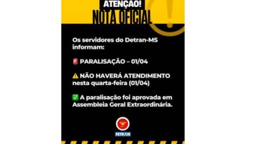 Servidores do Detran-MS realizam paralisação de 24 horas nesta quarta-feira (01/04)